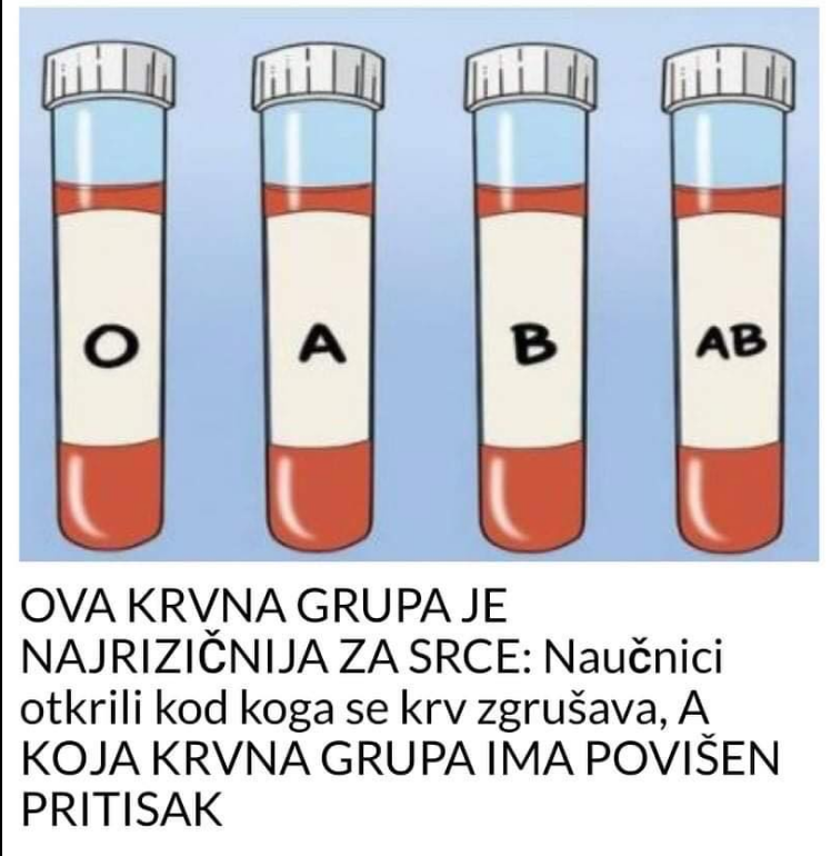 OVA KRVNA GRUPA JE NAJRIZIČNIJA ZA SRCE: Naučnici Otkrili Kod Koga Se ...